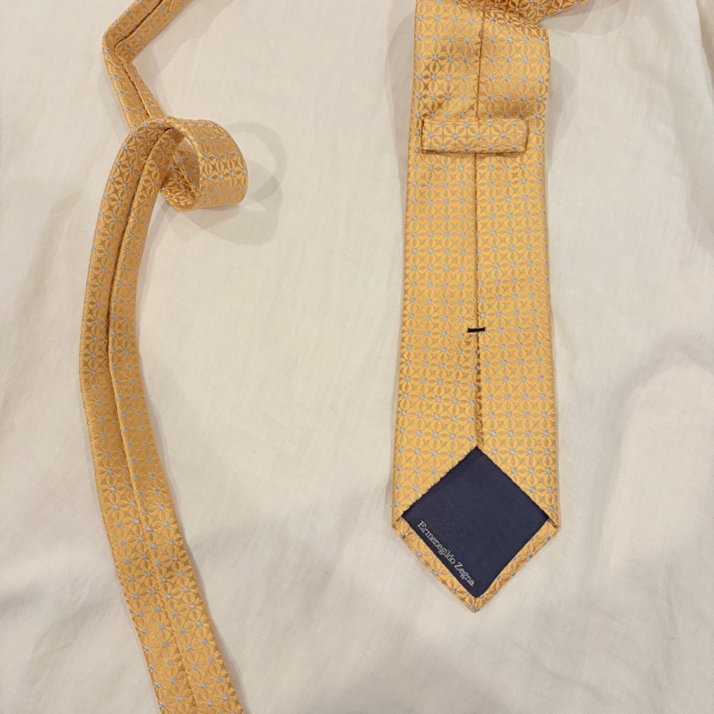 Ermenegildo Zegna Art Deco Silk Necktie Yellow Gold Blue - Picture 5 of 5
